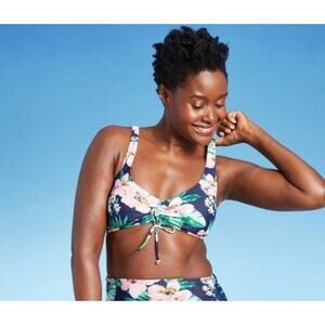 Kona Sol Women's Bikini Top Blue And Green Floral size D/DD